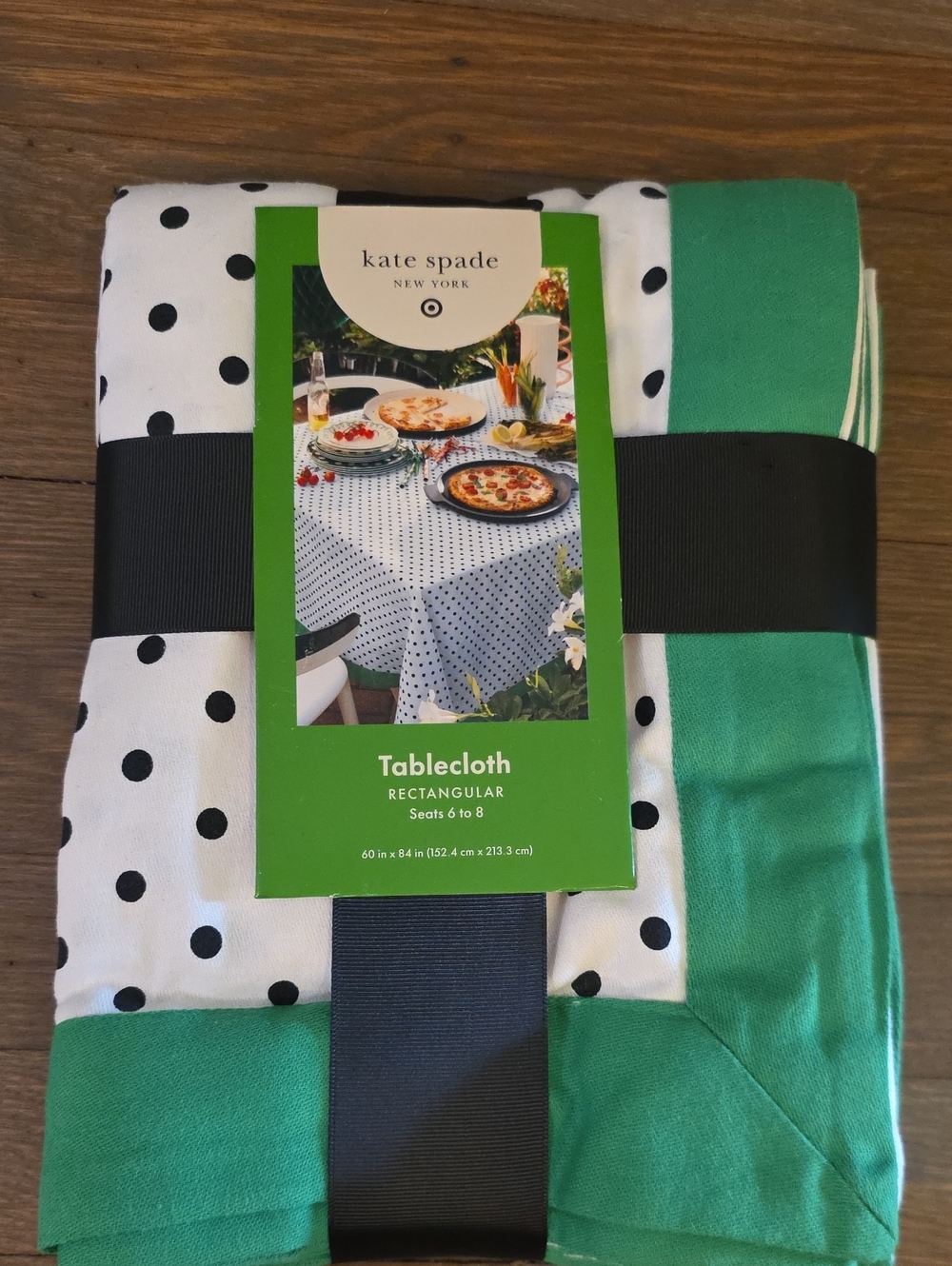 kate spade New York Cotton Rectangular White & Black Polka Dot Tablecloth -NEW